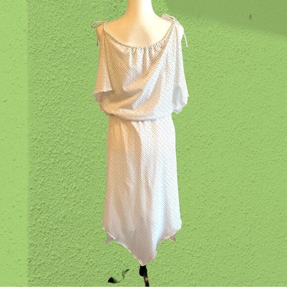 70s vintage multi coloured polka dot white frilly disco dress - Picture 8 of 16